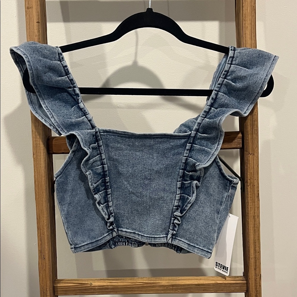 Stevie by Steve Madden Ruffled Denim Crop Top